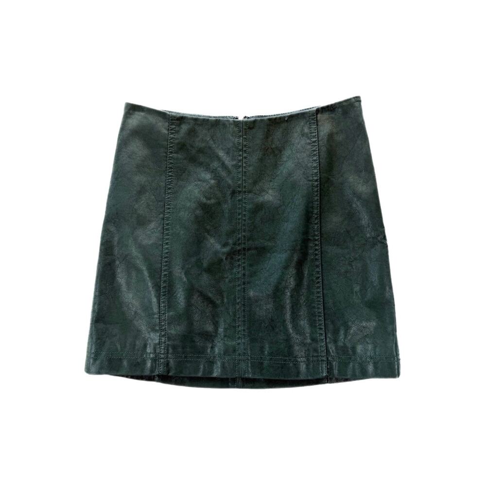 Free People NEW Emerald Dark Green Vegan Leather Fall Baddie Indie Mini Skirt